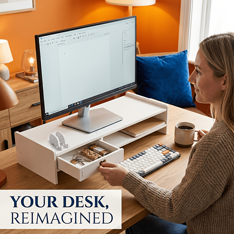 Desk Setup Home - Минималистичная белая подставка-органайзер для монитора из