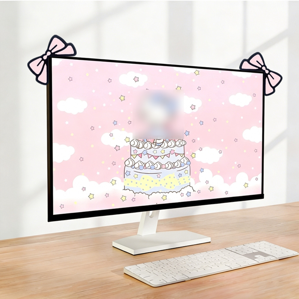 Desk Setup For Laptop And Monitor - Милый розовый бант-украшение для монитора, кавайный