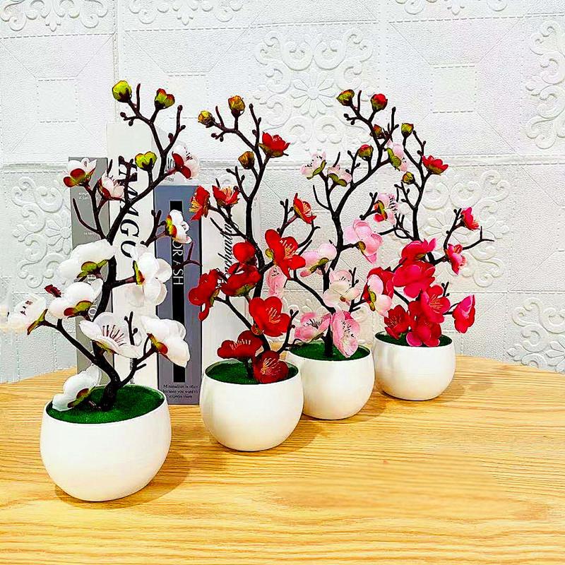 Desk Setup Plant - Имитация сливового цветочного горшка, искусственные пластиковые