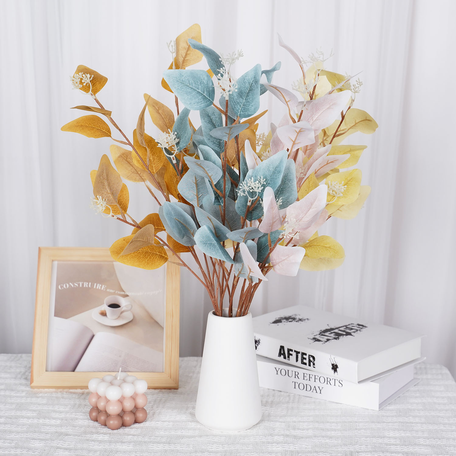 Desk Setup Plants - Искусственное осеннее растение, искусственные листья эвкалипта,
