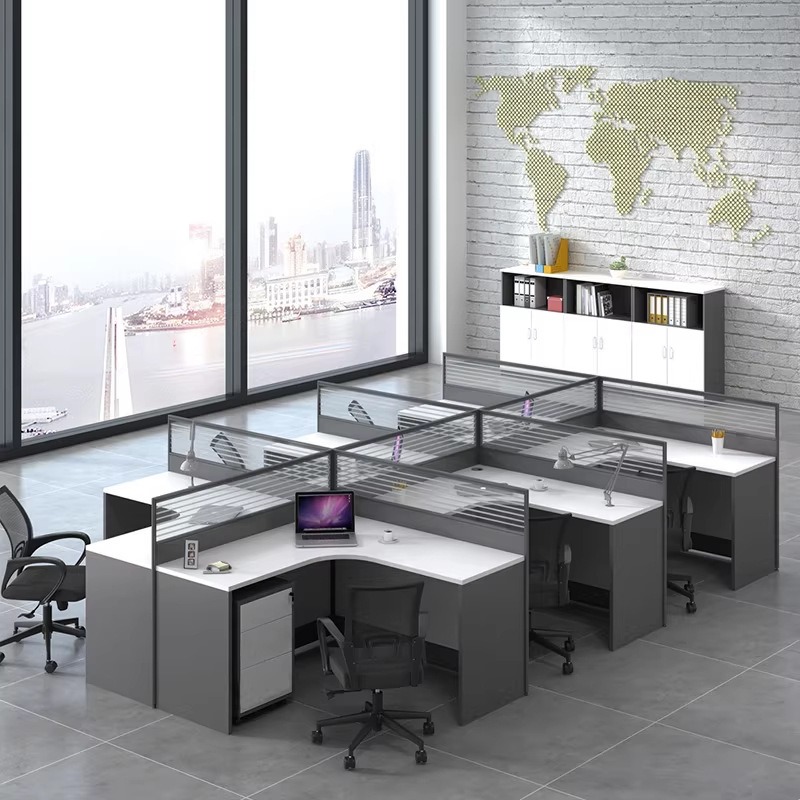 Белый офисный стол для 2, 4 ил – обзор и цена Desk Setup Corner